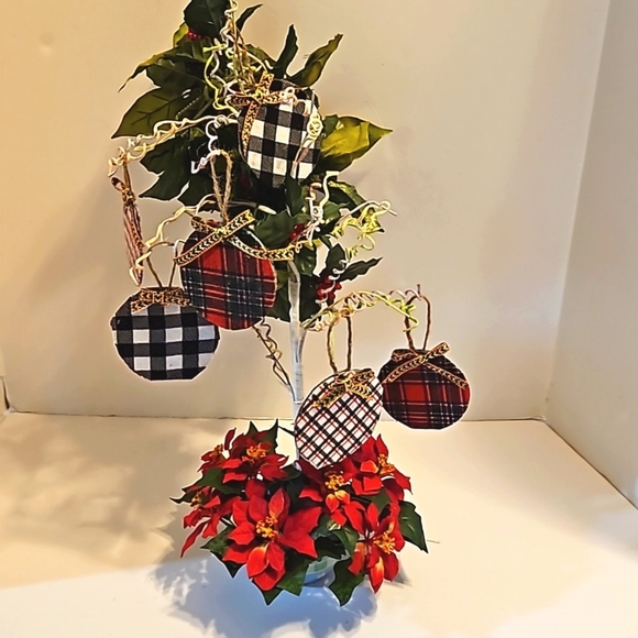 Hand Crafted Upcycled farmhouse decor Christmas hanging ornaments plaid fabric - Picture 13 of 17